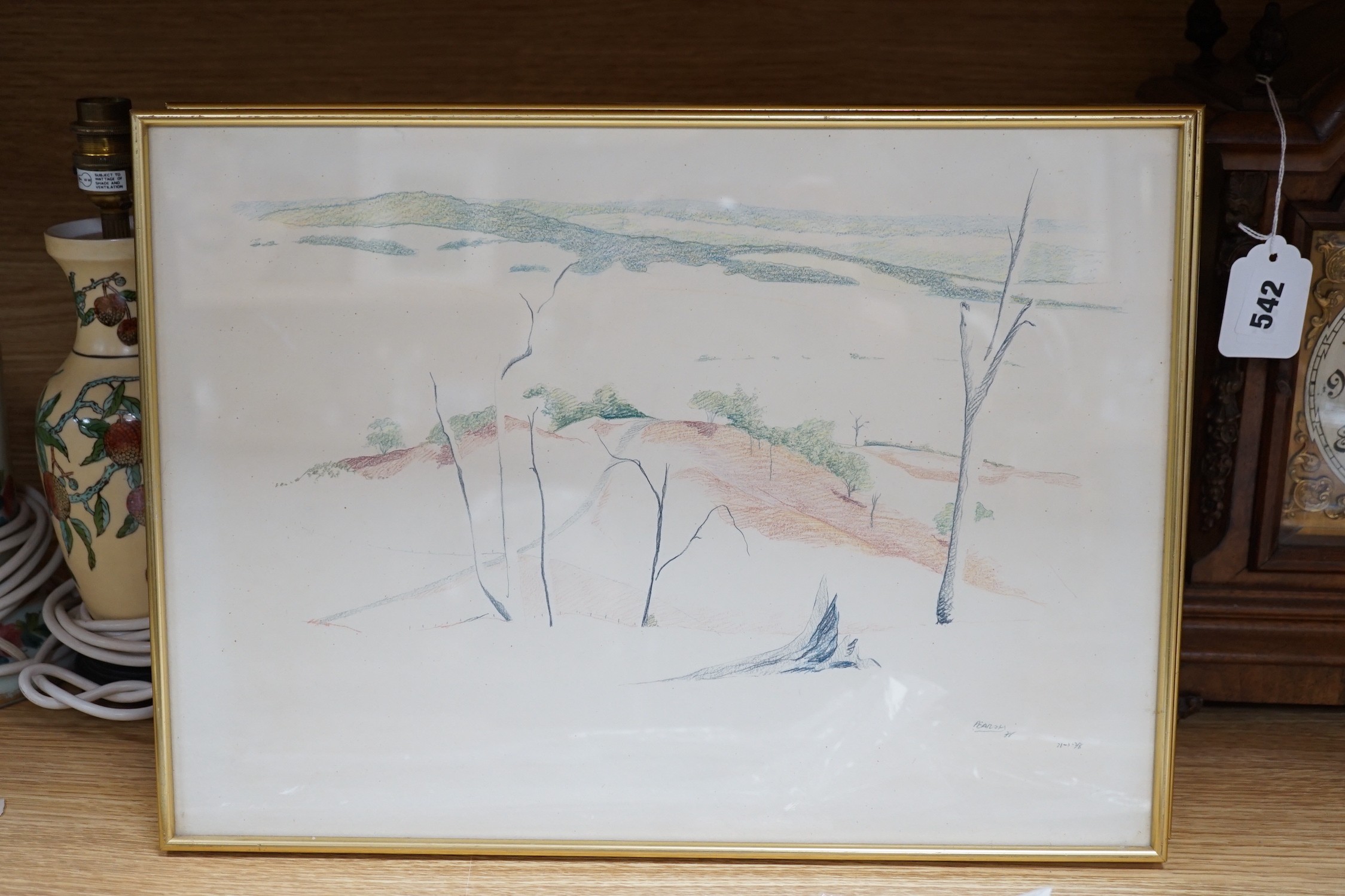 Kevin Pearsh (born 1951), pair of coloured conté crayon drawings, Australian landscapes, signed and dated '78, 30 x 41cm